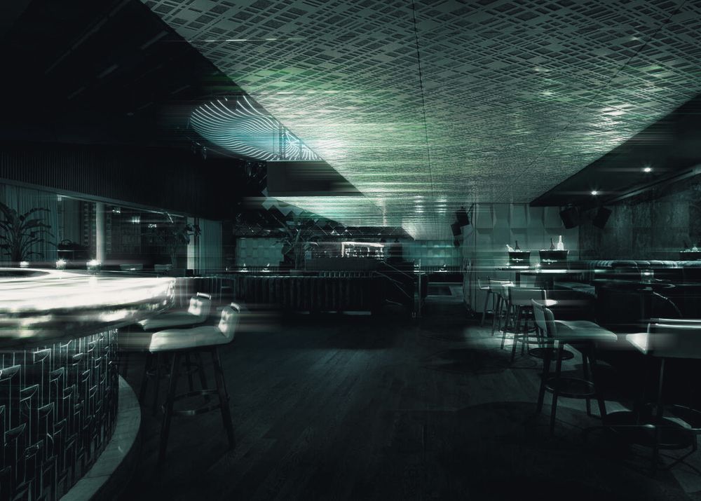 The bar under a patterned ceiling